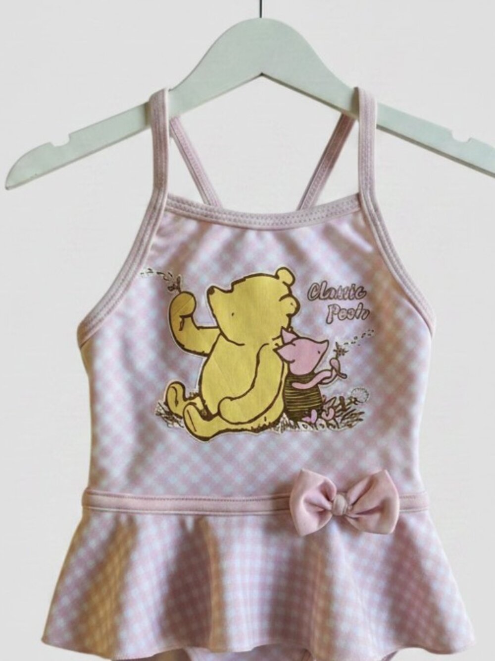 Disney Baby Classic Pooh and Piglet Pink Gingham Skirted One-Piece Swimsuit